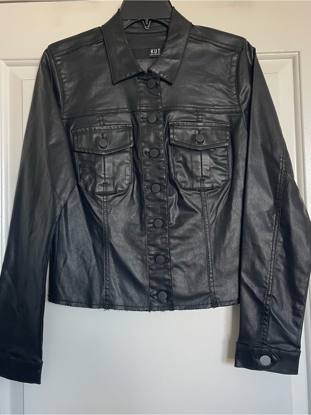 Kut From The Kloth Black Faux Leather Button-Up Kara Jacket